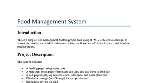 Food Management System Project Overview (2024) - Studocu
