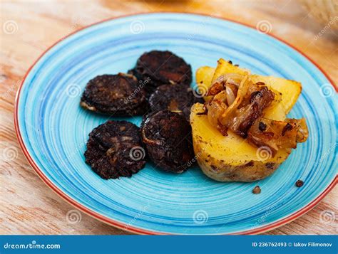 Blood Sausages Served with Potato and Onion Stock Image - Image of ...