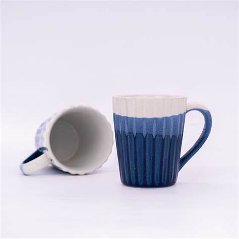 Blue and White Shade Ceramic Ribbed Mug – The Zappy Box