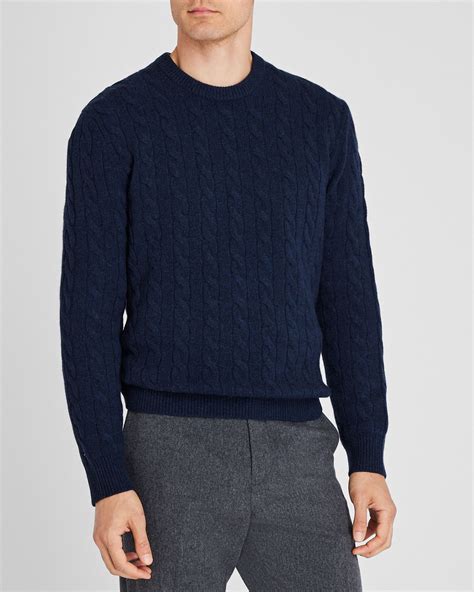 Men's Navy Cashmere Cable Crewneck Sweater | Club Monaco CA