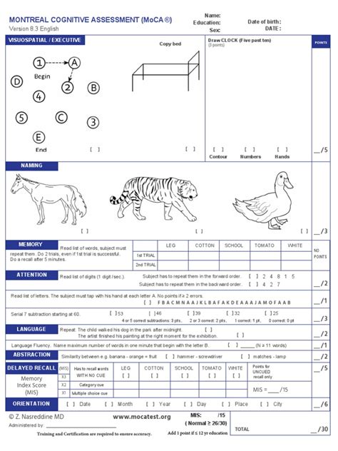 Montreal Cognitive Assessment (Moca ®) : Version 8.3 English | PDF ...