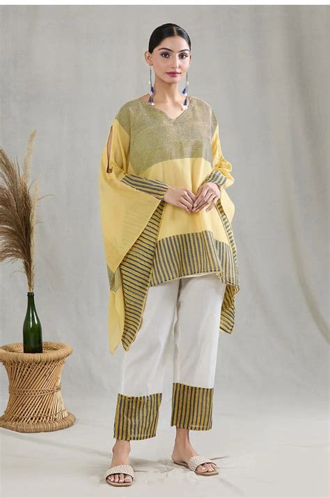 Lemon Yellow Kaftan with Pants and Slip (Set of 3) – BANANA labs