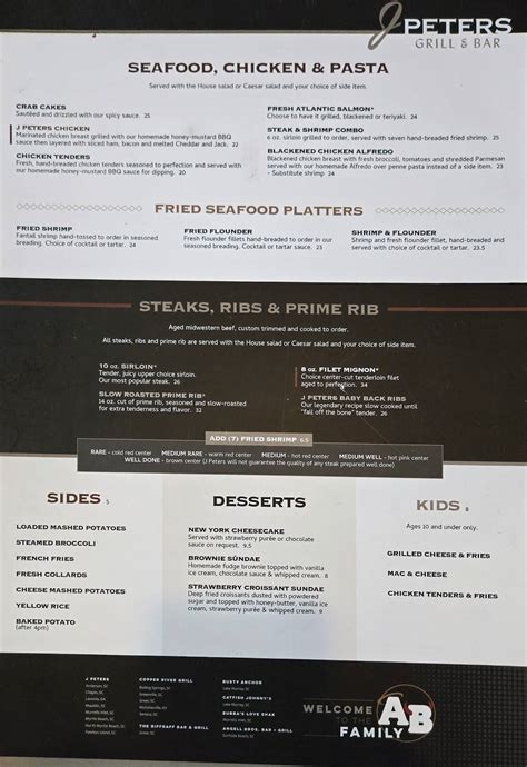 Menu at J Peters Grill & Bar - On the MarshWalk, Murrells Inlet
