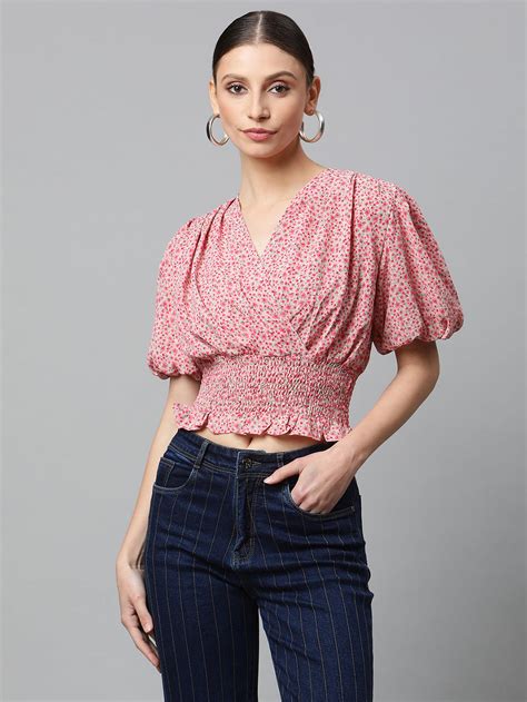 Elasticated Hem Floral Print Cropped Top – Global Republic