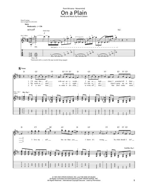 On A Plain by Nirvana Sheet Music for School of Rock – Guitar Tab at ...