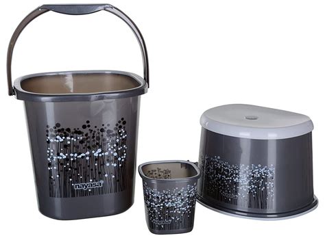 Nayasa Funk Square 3 Pcs Bathroom Set | Bucket 25 L + Mug 1.5 L + 508 ...