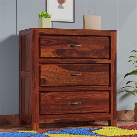 Mone Solid Wood Three Drawer Floor Mounted Chest Of Drawers in Honey O ...