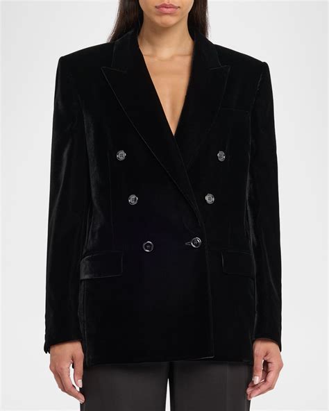 Saint Laurent Velvet Double-Breasted Blazer | Neiman Marcus