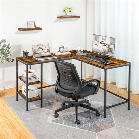 Buy HOOBRO L Shaped Computer Desk with Charging Station, Industrial ...