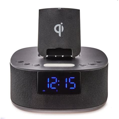 onn. Clock Radio with Wireless Charging and Bluetooth Speaker, Black ...