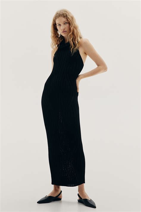 Rib-knit polo-neck dress - Black - Ladies | H&M IN