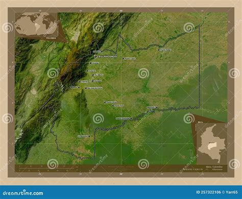 Meta, Colombia. Low-res Satellite. Labelled Points of Cities Stock Illustration - Illustration ...