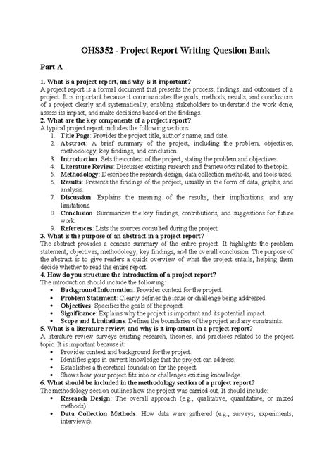 OHS352 Project Report Writing - Comprehensive Question Bank - Studocu