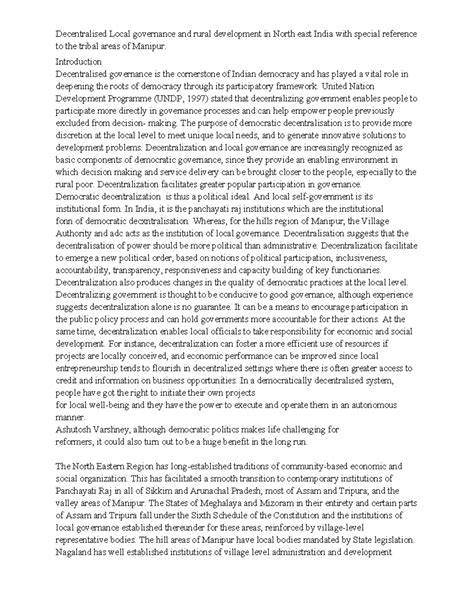 Decentralised Local Governance and Rural Development in NE India: A ...