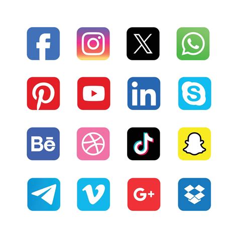 Set of popular Social Media Icons including Facebook, Instagram, x ...