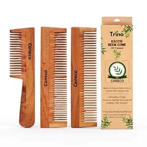 Buy CANECO Kacchi Neem Wood Comb Set for Hair Growth & Dandruff Control ...