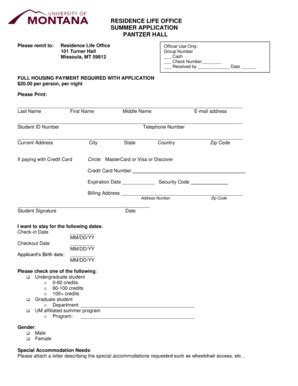 Fillable Online life umt Summer Housing Application - University of ...