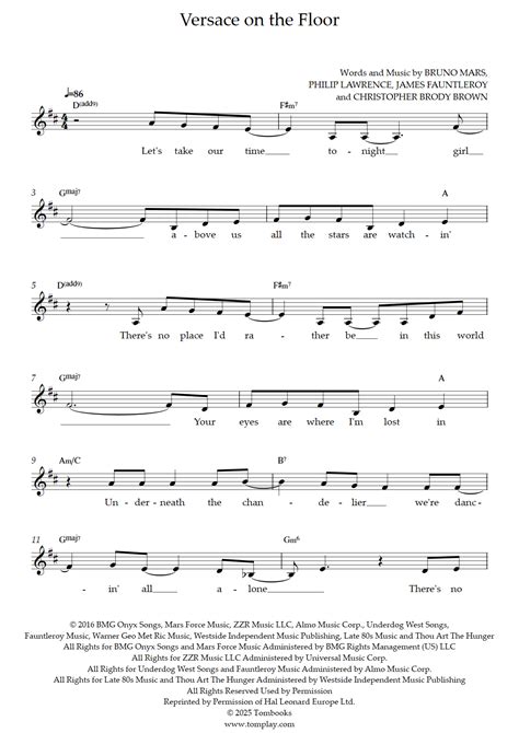 Versace on the Floor (Bruno Mars) - Vocal Sheet Music