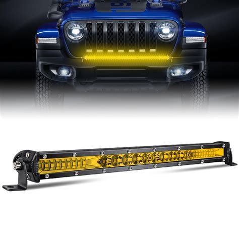 20 Inch Amber LED Light Bar Spot Flood Combo Beam Slim Single Row LED ...