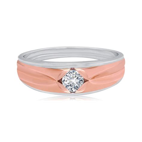 Glimmering Solitaire Ring - Men's 14kt White Gold with Rose Gold Polish ...