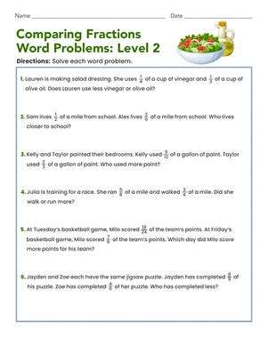 Image result for Comparing Fractions Word Problems Worksheet