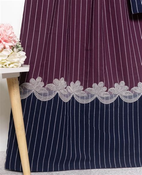 Dark Purple Stripes Rida With Smart Navy Blue Stripes Panel & Lace – AL ...