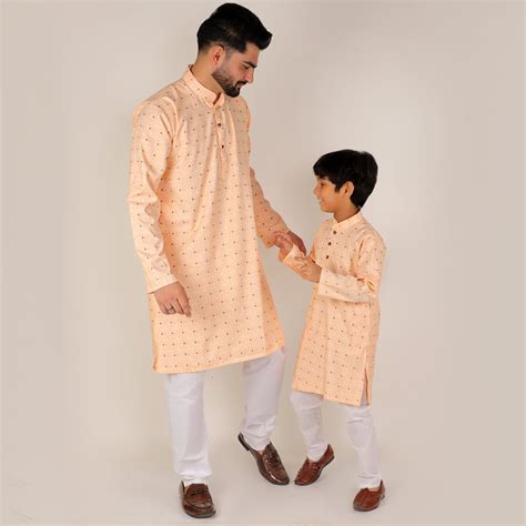 Pro Ethic Father Son Matching Outfits Kurta Pajama Set Yellow Silk B-109