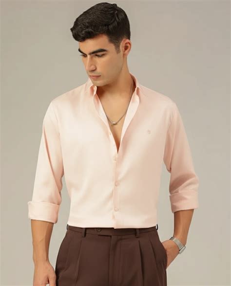 Peach Premium Party Wear Formal Satin Shirt For Men - Dennison ...