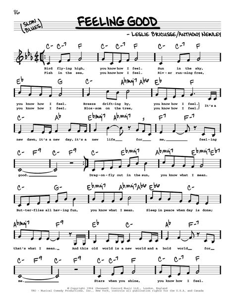 Feeling Good (Low Voice) by Michael Buble Sheet Music for Real Book ...