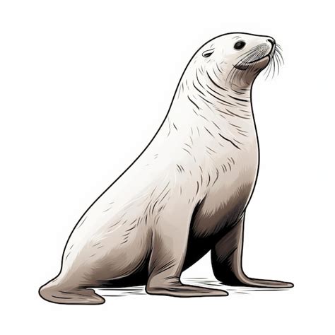 Cute seal line drawing with white tail and black tip | Premium AI ...