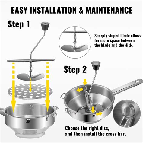 VEVOR Stainless Steel Food Mill with 3 Grinding Disks Rotary Food Mill ...