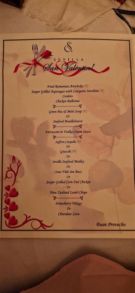 Menu at Sevilla, New Delhi, The Claridges