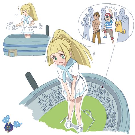 Safebooru - blonde hair cosmog dynamax giantess graphite (medium) green ...