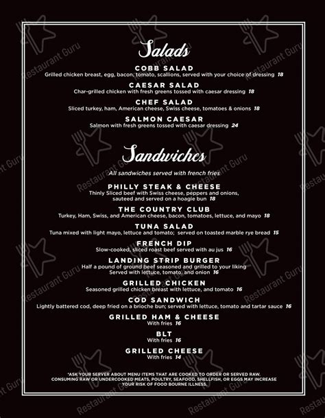 Menu at The Landing Strip Lounge club, Romulus