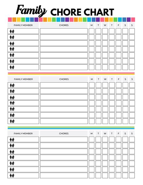 Family Chore Chart Template PDF 8.5x11 - Rainbow Colors