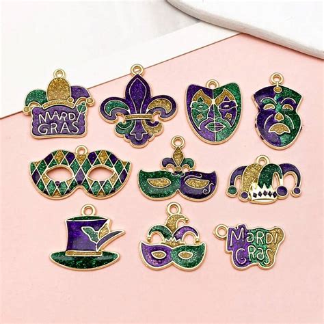 10pcs Mardi Gras Charms For Jewelry Making, Carnival Mask Crown Jester ...