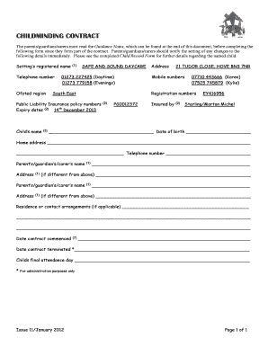 Fillable Online playandlearndaycare co Childminding contract - Play and ...