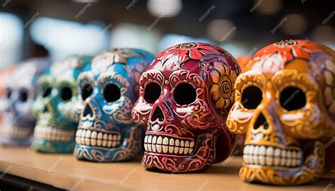Premium Photo | Day of the Dead celebration colorful sugar skull decorations generated by AI