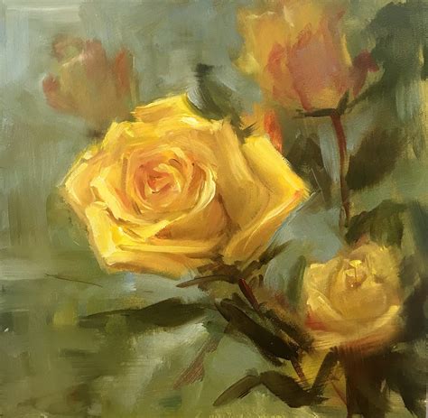 Oil Painting of Yellow Roses by Yana Golikova | Chairish