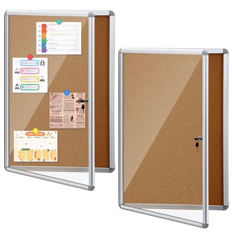 Blulu 2 Set Enclosed Bulletin Boards Lockable Noticeboard Windproof ...
