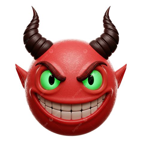 3d Red Devil Emoji With Horns Green Eyes Smiling Mischievously ...