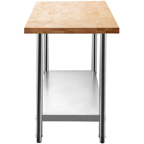 Maple Top Work Table, Stainless Steel Kitchen Prep Table Wood, 36 x 30 Inches Metal Kitchen ...