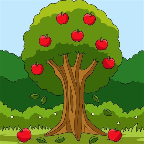 Ilustração de fazenda de desenhos animados coloridos de macieira ...