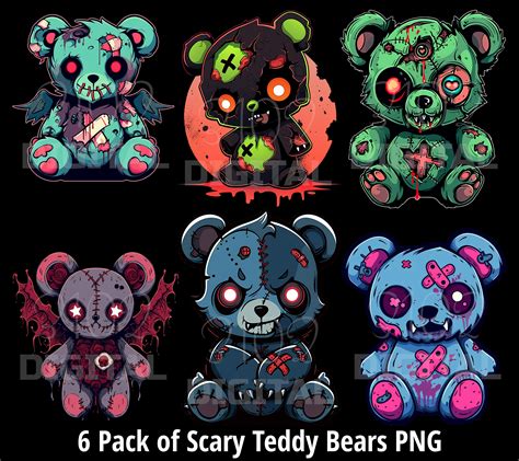Scary Teddy Bear Bundle Vol 1, 6 PNG Zombie Spooky Teddybear Monster ...