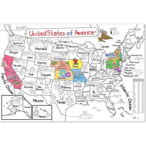 Dekali Designs Us Map Coloring Poster 52x35 Inches Giant Coloring ...