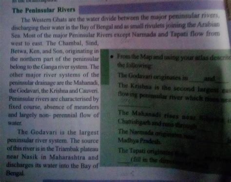 Write important characteristics of the peninsular rivers under the ...