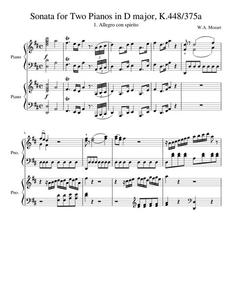 Mozart Sonata In D K 448 For 2 Pianos 3rd Movement Arranged For 1 Piano ...