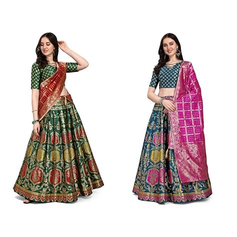 Buy PURVAJA Women's Jacquard Semi-Stitched Lehenga choli (Kalash-D ...