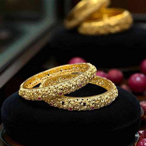 Floral Ruby Antique Golden Bangles – Glamour Gems