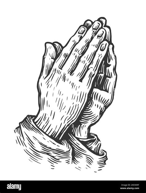 Praying hands. Two hands in prayer pose. Worship, pray symbol. Sketch vintage illustration Stock ...